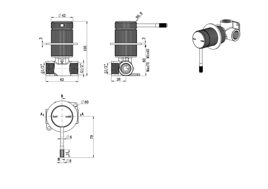 Mica Fluted Shower Mixer - Spec