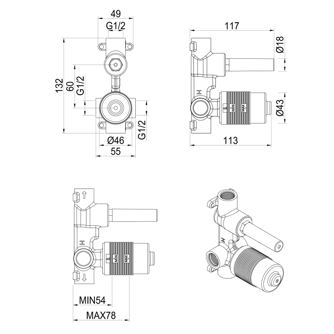 Bella Vista Lantra Wall Mixer Diverter - BODY ONLY - N/A