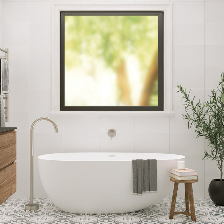 Kaya Gooseneck Floor Mounted Bath Outlet - Brushed Nickel