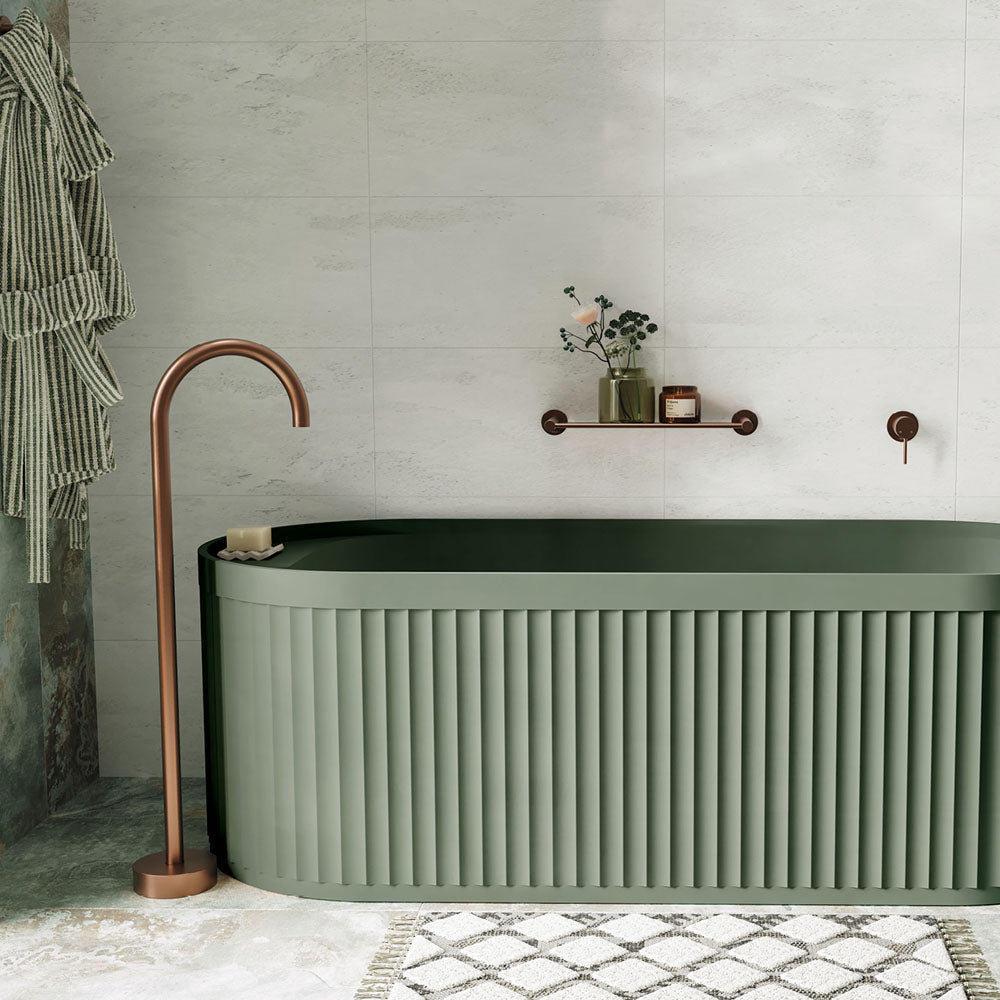 Kaya Gooseneck Floor Mounted Bath Outlet - Brushed Copper