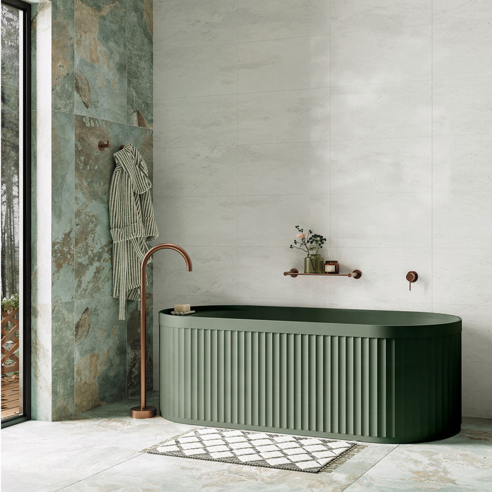 Kaya Gooseneck Floor Mounted Bath Outlet - Brushed Copper