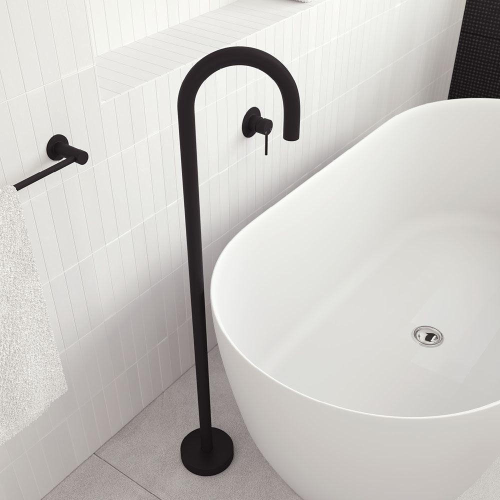 Kaya Gooseneck Floor Mounted Bath Outlet - Matte Black