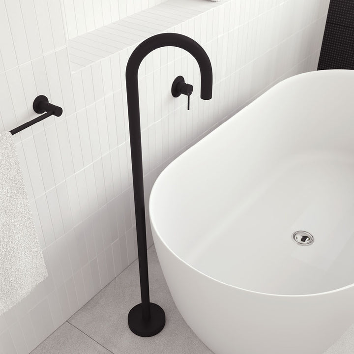 Kaya Gooseneck Floor Mounted Bath Outlet - Matte Black