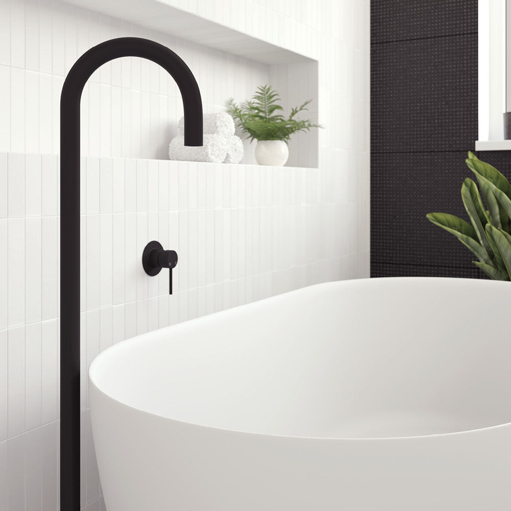 Kaya Gooseneck Floor Mounted Bath Outlet - Matte Black
