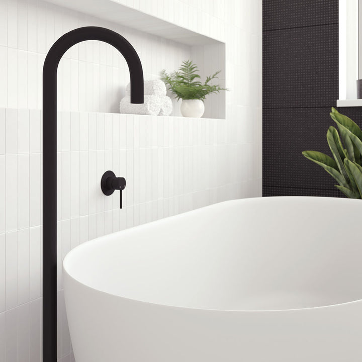 Kaya Gooseneck Floor Mounted Bath Outlet - Matte Black