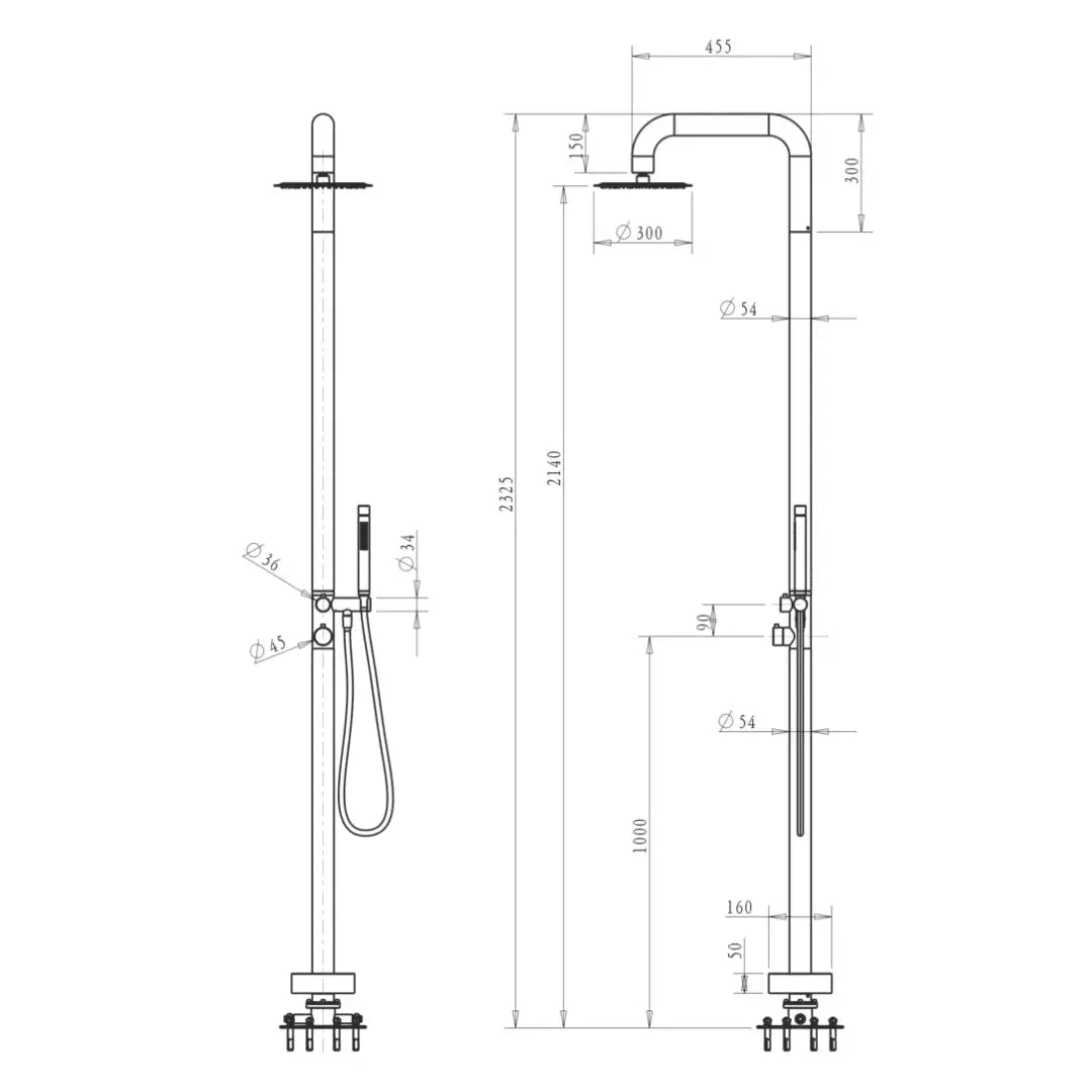 Mica Soft Square Outdoor Shower angle