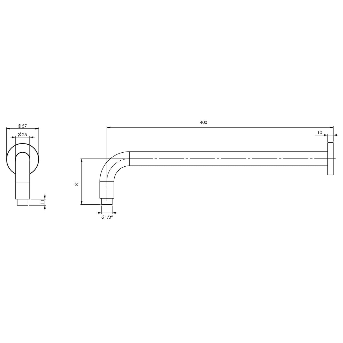 Vivid Shower Arm 400mm Round - Brushed Bronze