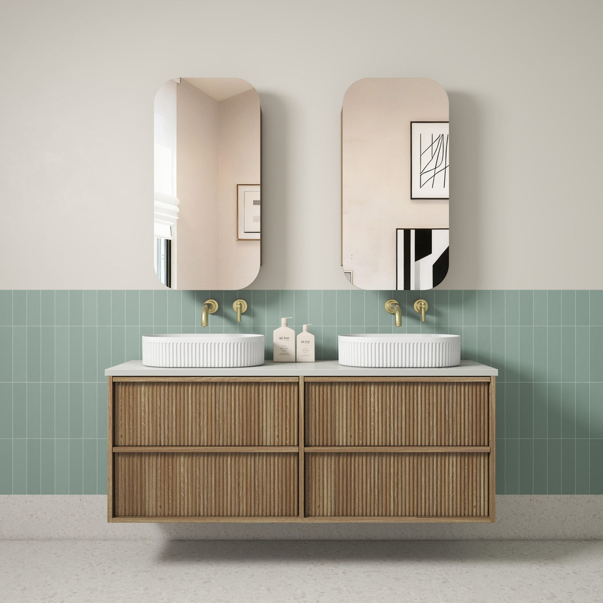 Venetta Fluted Framed Wall Hung Harvest Oak 1500mm - Aulic lifestyle cover