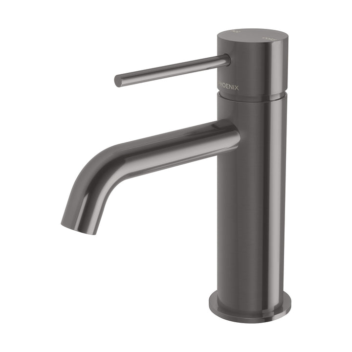 Vivid Slimline Basin Mixer Curved Outlet - Lead Free - Brushed Carbon