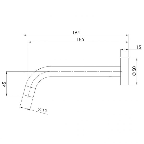 Vivid Slimline Wall Basin Outlet 180mm Curved Black - Brushed Nickel