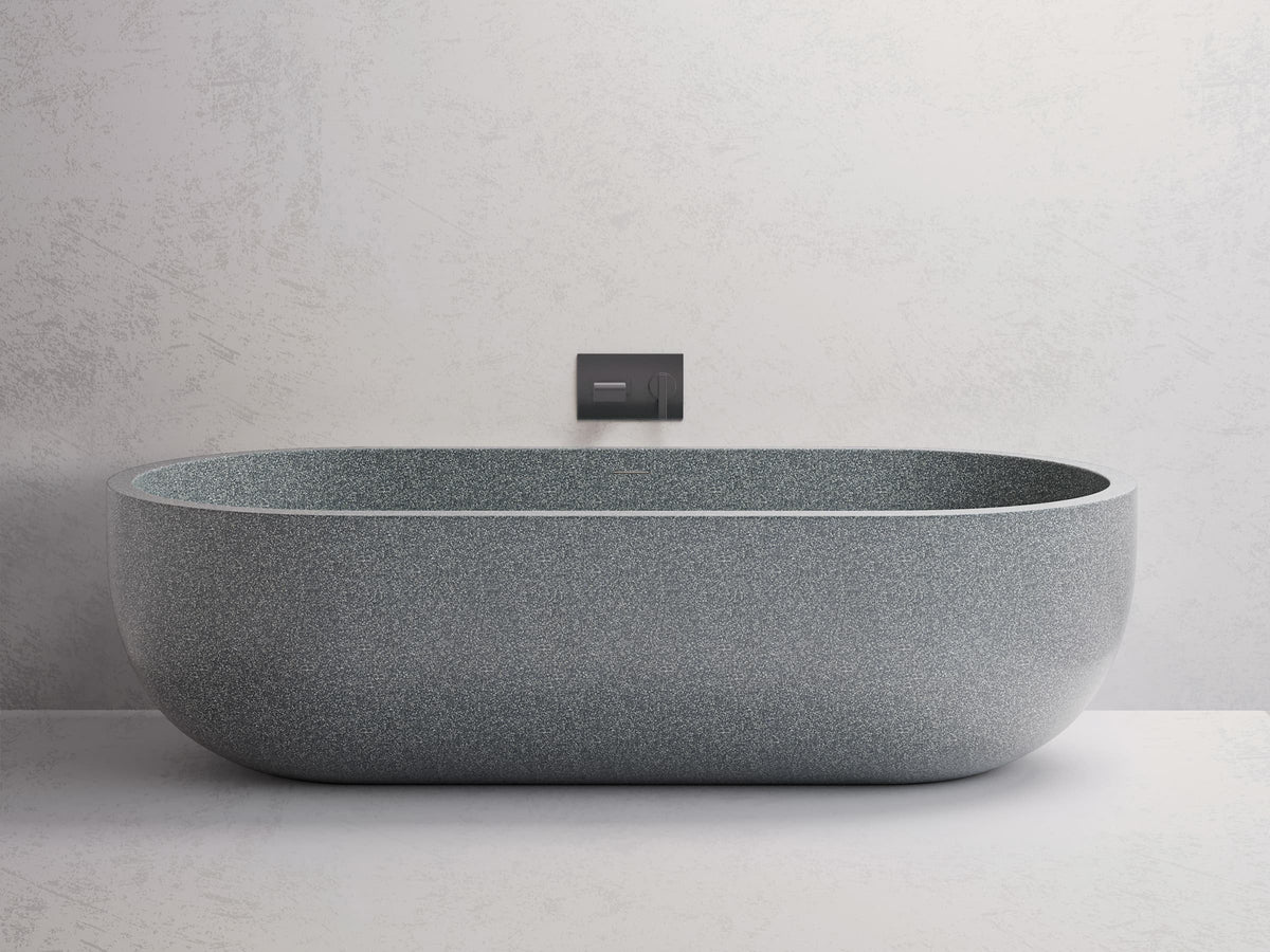 Victoria freestanding bath — Grey terrazzo lifestyle