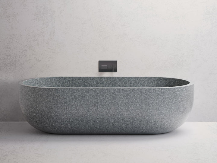 Victoria freestanding bath — Grey terrazzo lifestyle