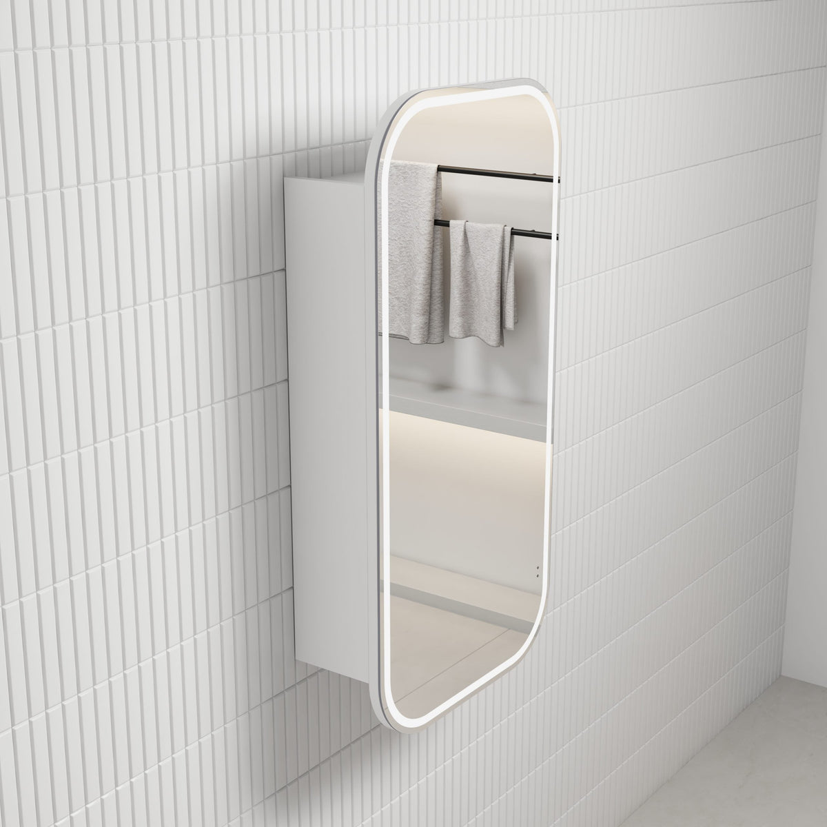 Vienna LED Shaving Cabinet - Matte White Frameless detail