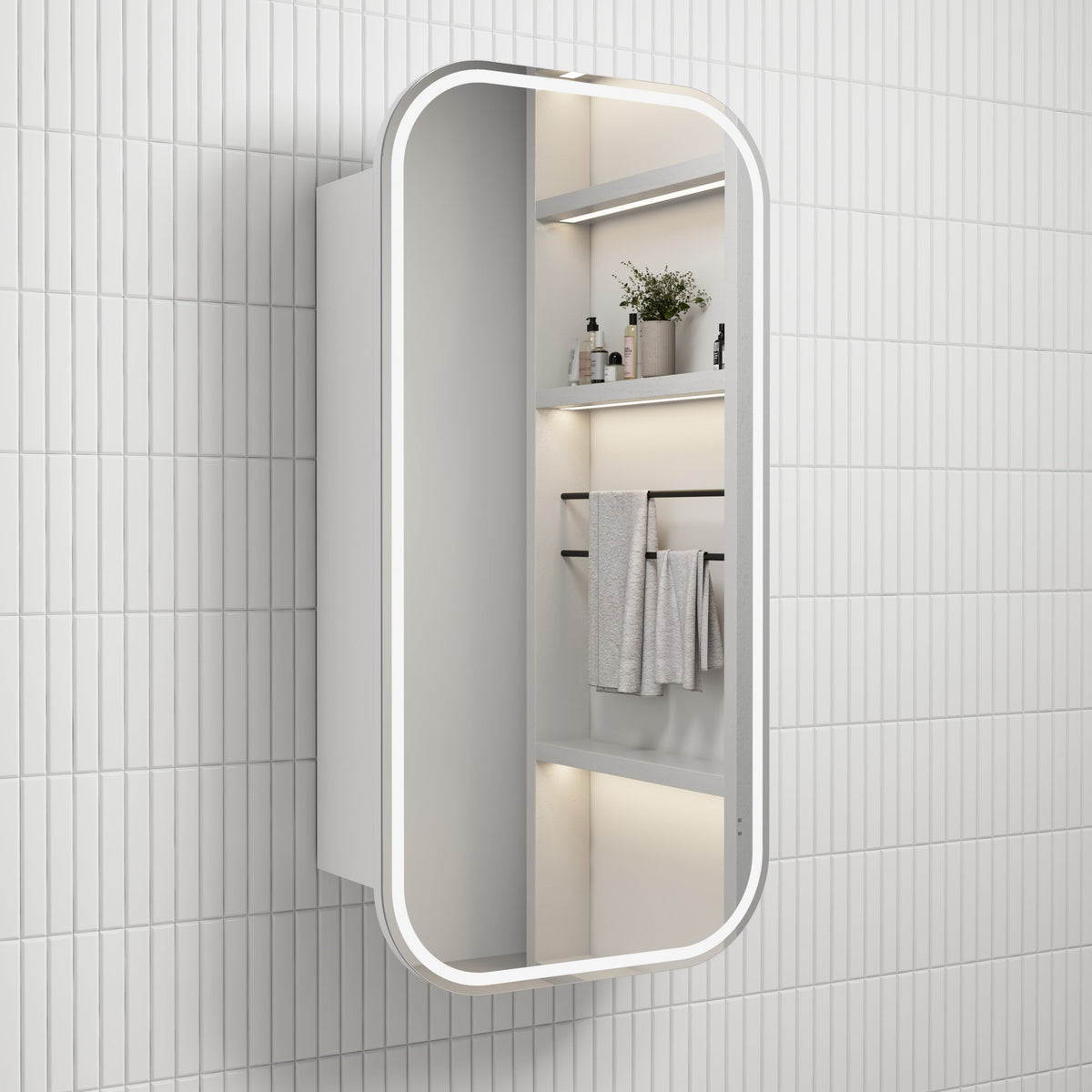 Vienna LED Shaving Cabinet - Matte White Frameless detail