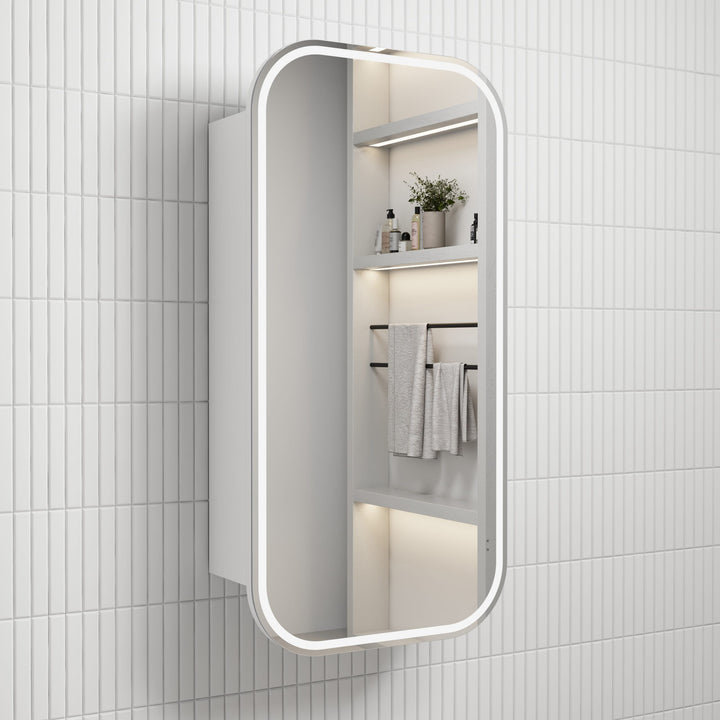 Vienna LED Shaving Cabinet - Matte White Frameless detail