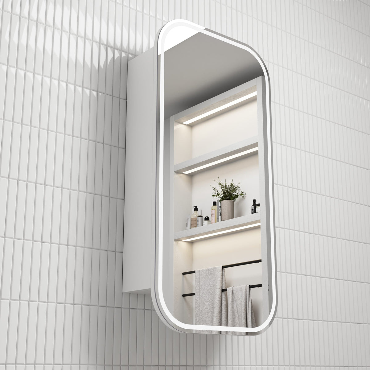 Vienna LED Shaving Cabinet - Matte White Frameless detail
