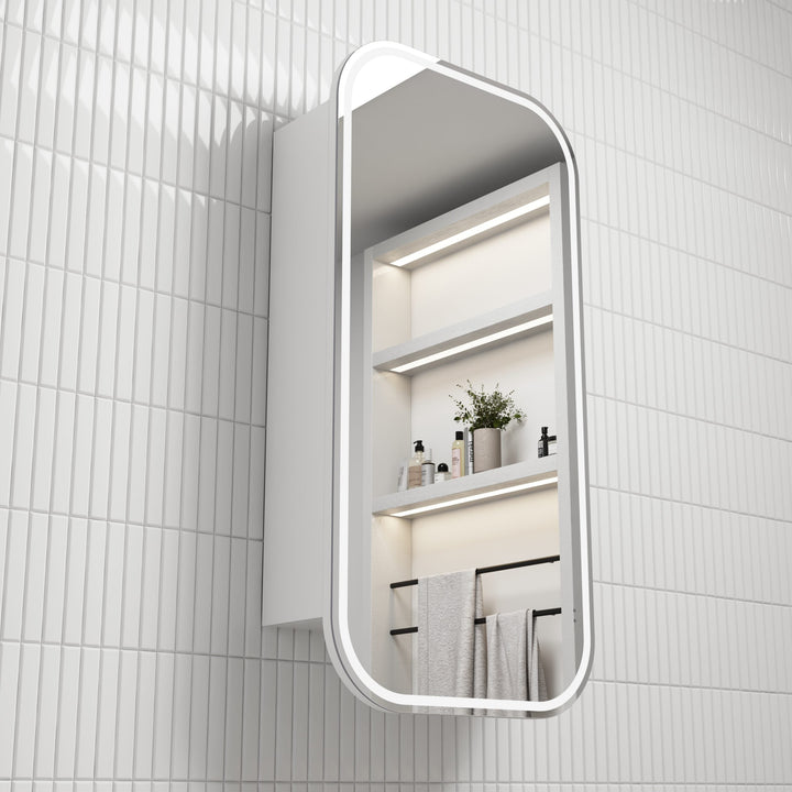 Vienna LED Shaving Cabinet - Matte White Frameless detail