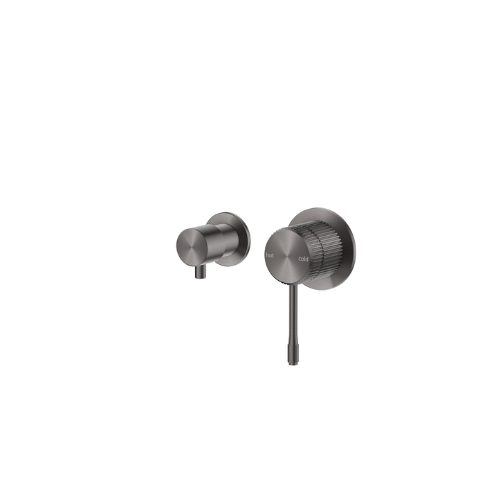 Mica Fluted Shower Mixer Diverter - Sideways - Brushed Gunmetal - side view