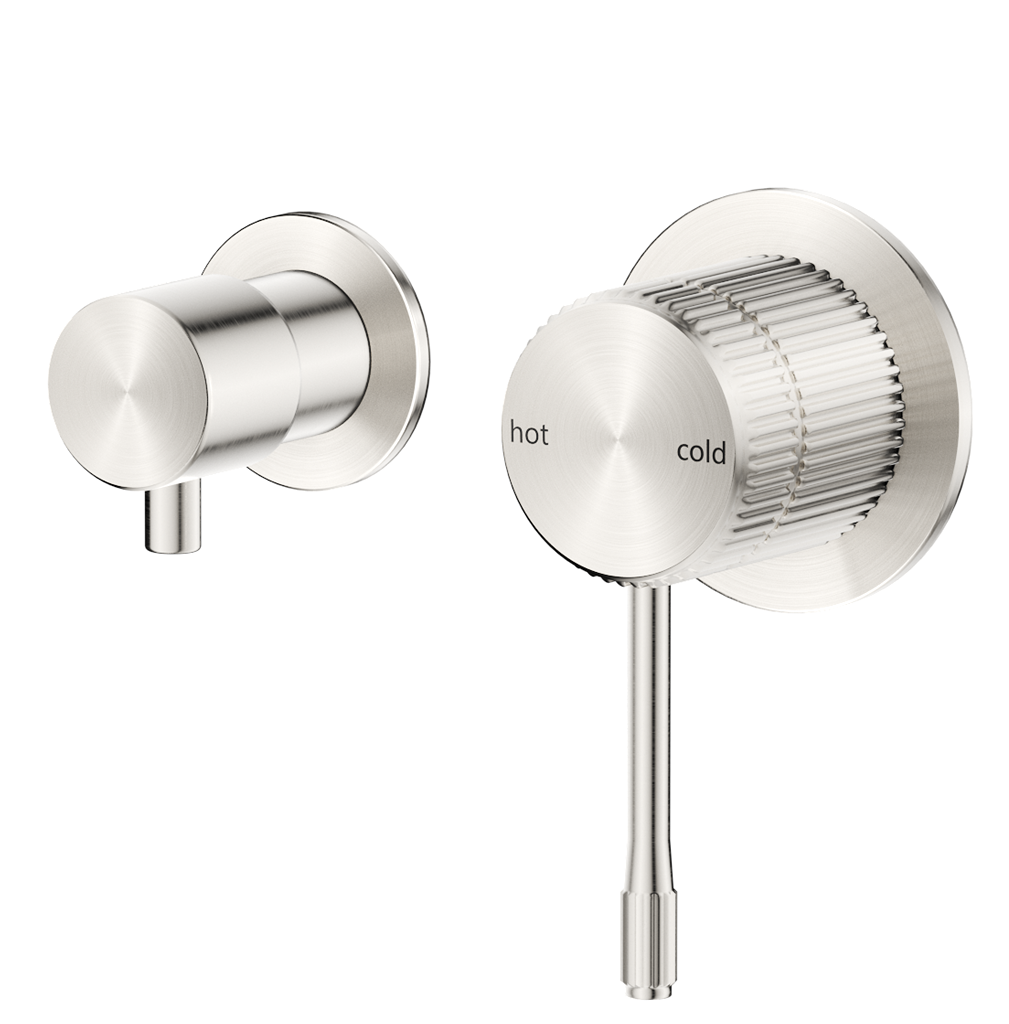 Mica Fluted Shower Mixer Diverter - Sideways - Brushed Nickel - side view