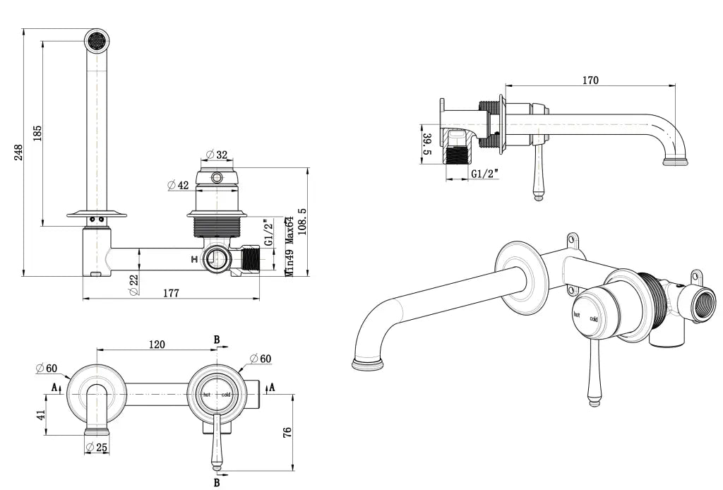 Mica Heritage Wall-Spout Combo - TRIM KIT ONLY
