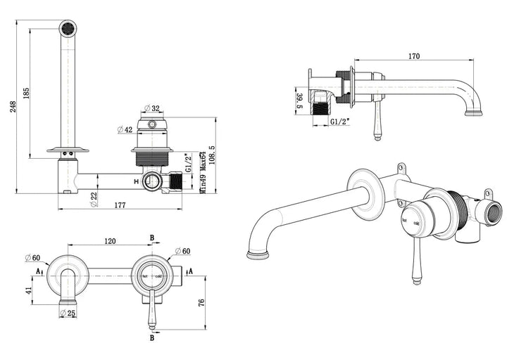 Mica Heritage Wall-Spout Combo - TRIM KIT ONLY