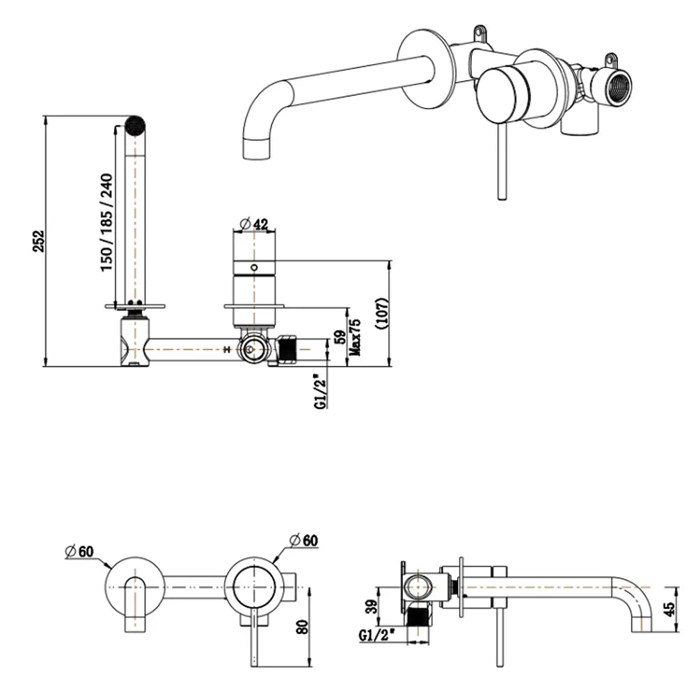 Mica Wall-Spout Combo - Curved Spout - 2P - TRIM KIT ONLY