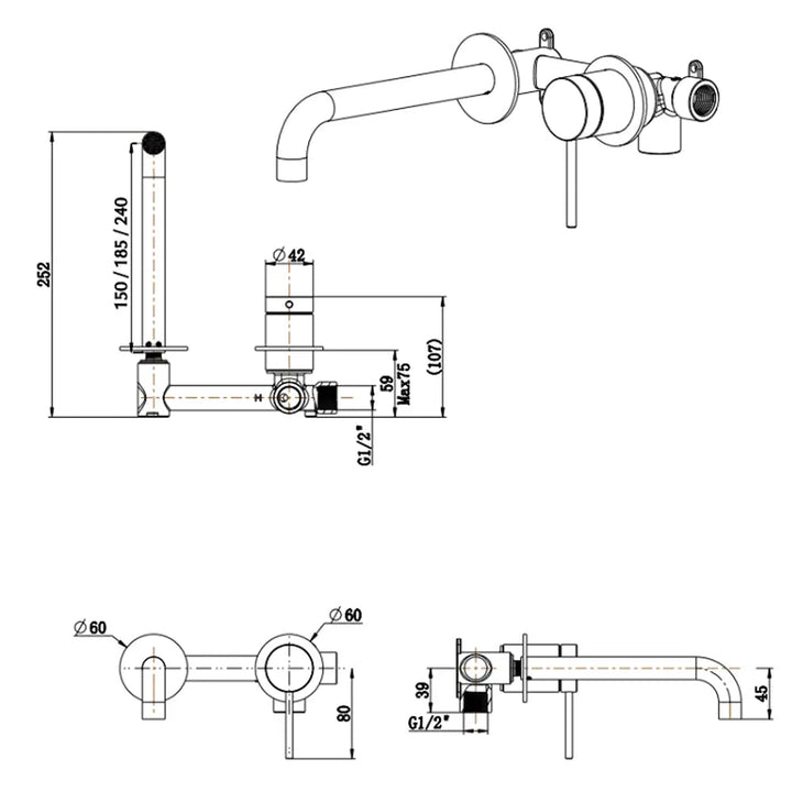 Mica Wall-Spout Combo - Curved Spout - 2P - TRIM KIT ONLY