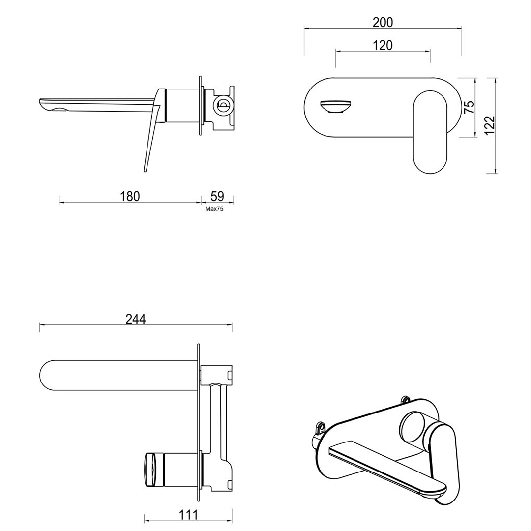 Bella Vista Lantra Wall-Spout Combo - 1P - Trim Kit Only - Chrome