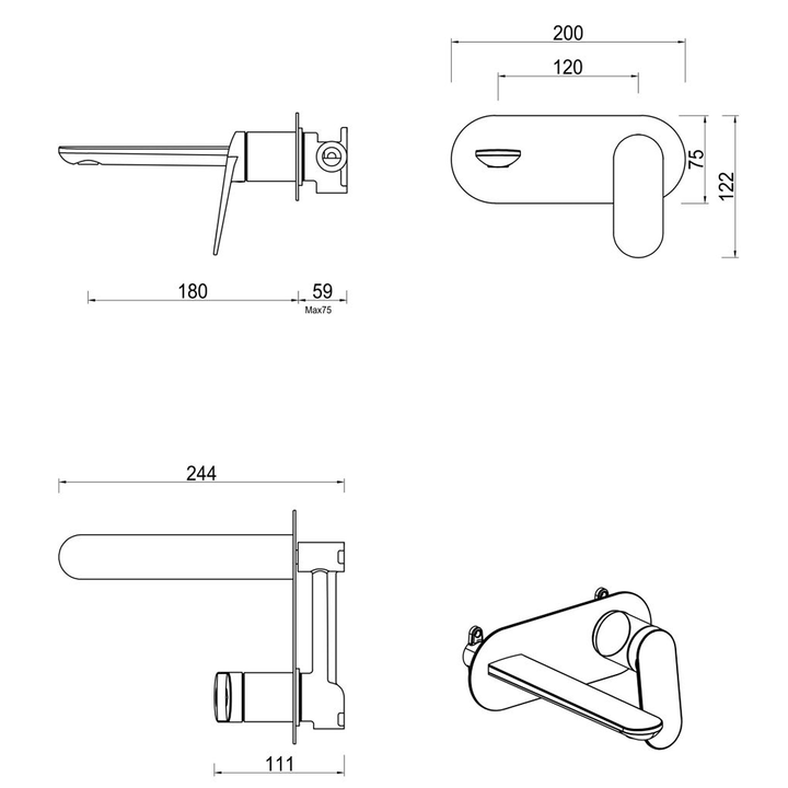 Bella Vista Lantra Wall-Spout Combo - 1P - Trim Kit Only - Gunmetal