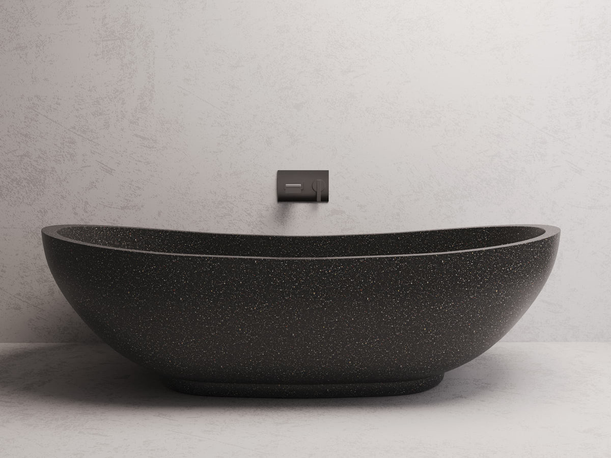 Willow freestanding bath — Black terrazzo lifestyle
