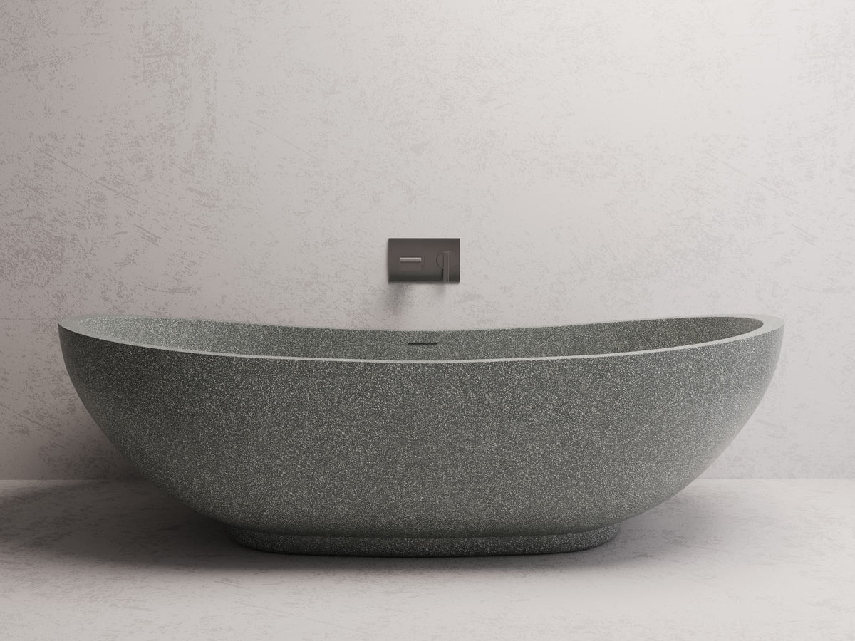 Willow freestanding bath — Grey terrazzo lifestyle