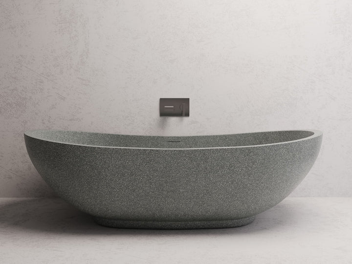 Willow freestanding bath — Grey terrazzo lifestyle