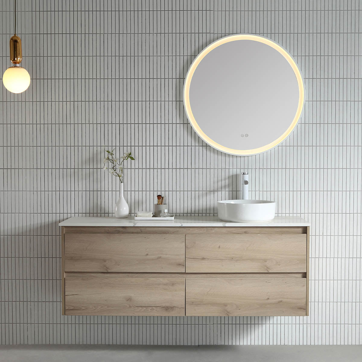 Eclipse LED Mirror with Dimmer Milano White lifestyle view 2