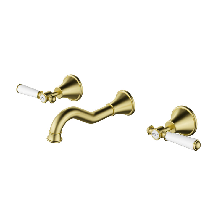 Clasico Bath Tap Set / Ceramic Handle - Brushed Gold