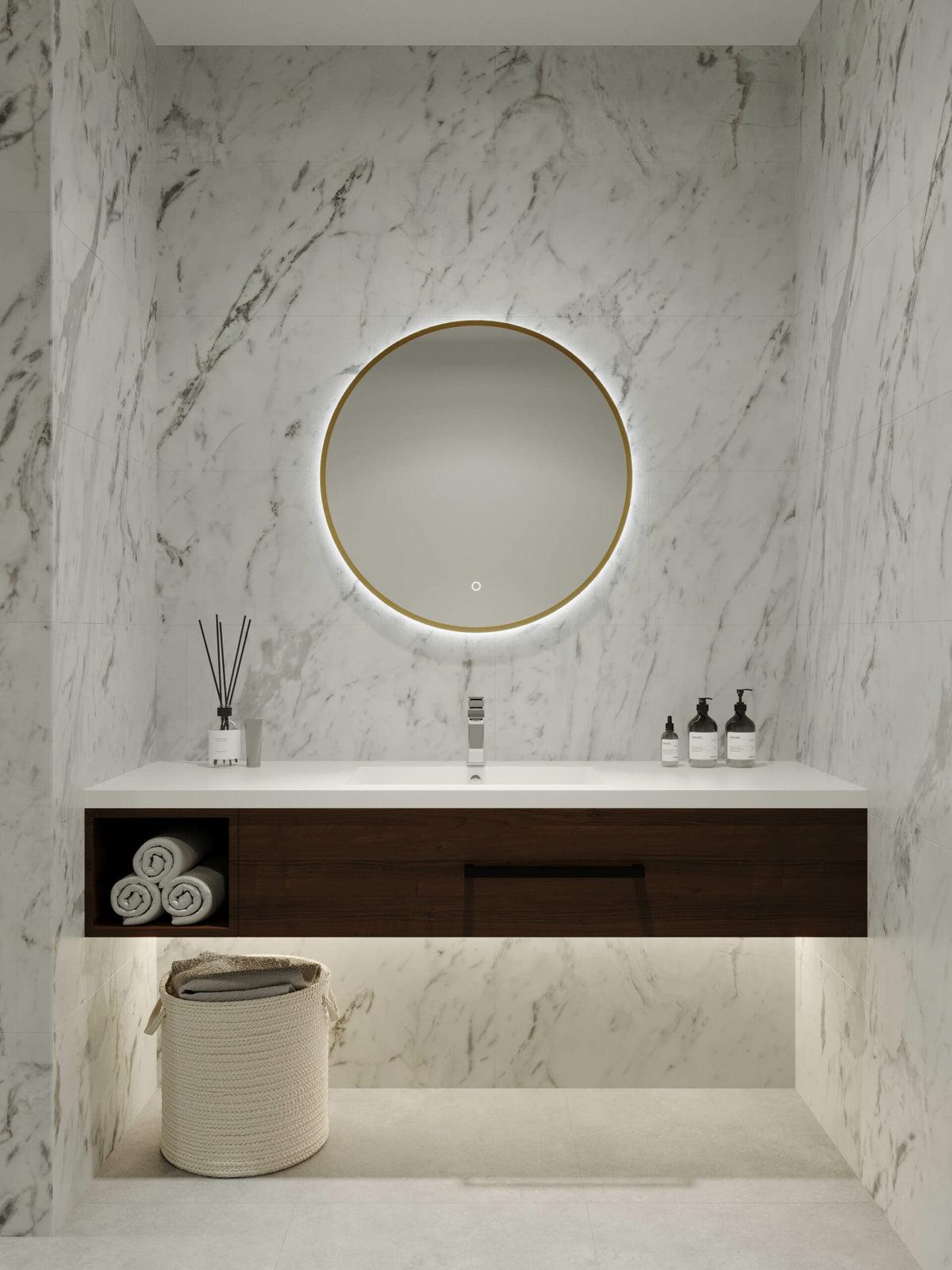 Framed S Series Round LED Mirror Baltic Brass product view 3