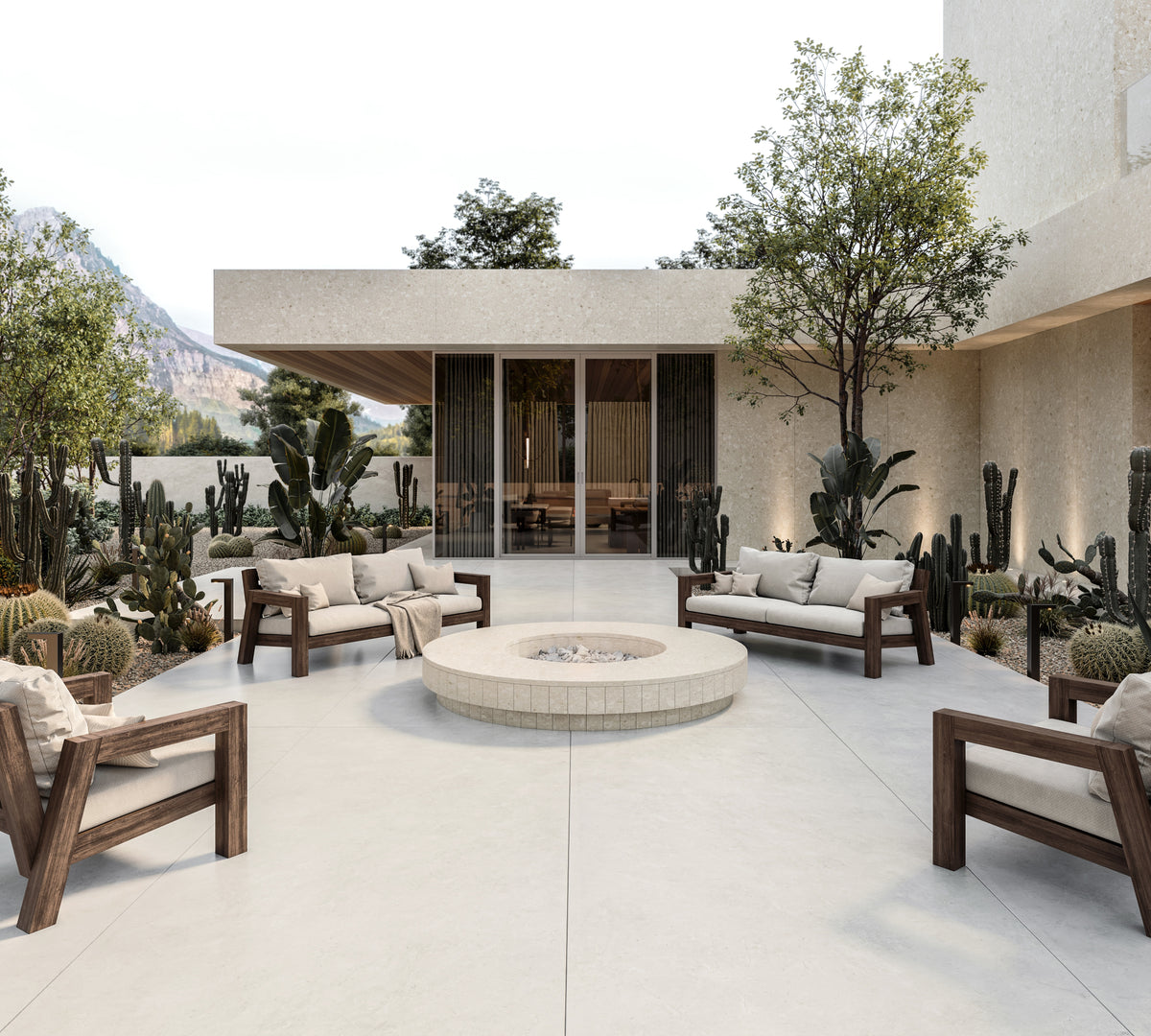 Dekton Sandik in an outdoor area with Dekton Ava