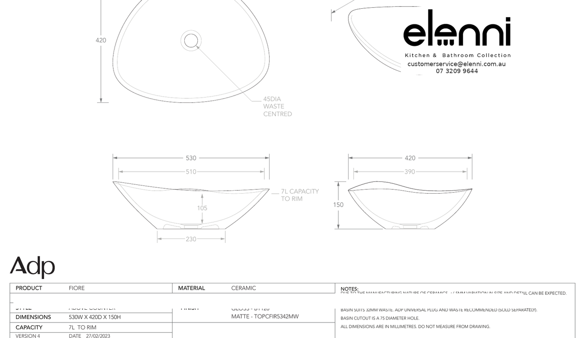 Elenni specification sheet - Fiore