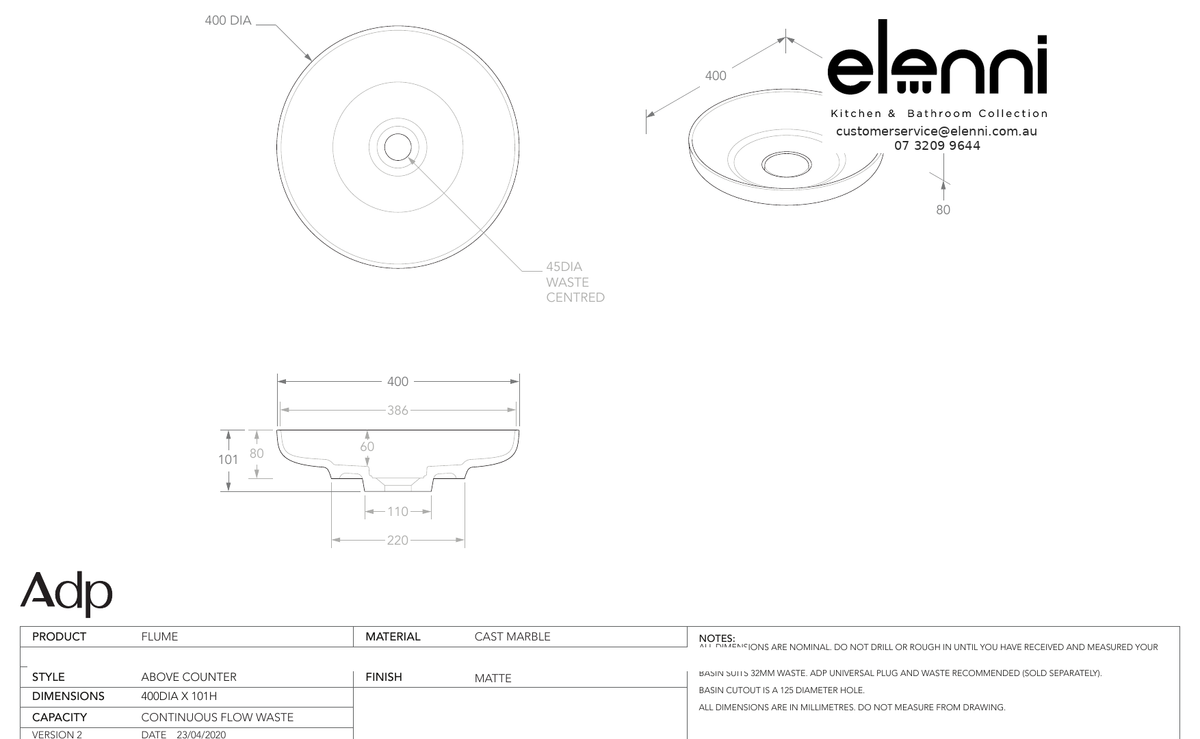 Elenni specification sheet - Flume