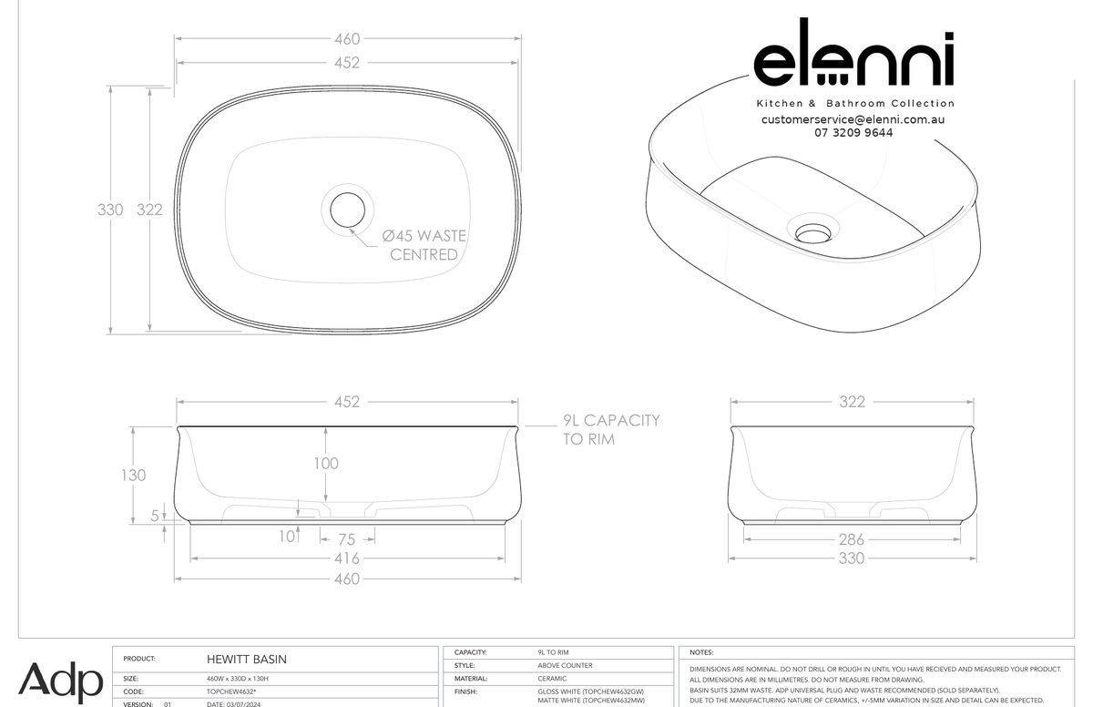 Elenni specification sheet - Hewitt