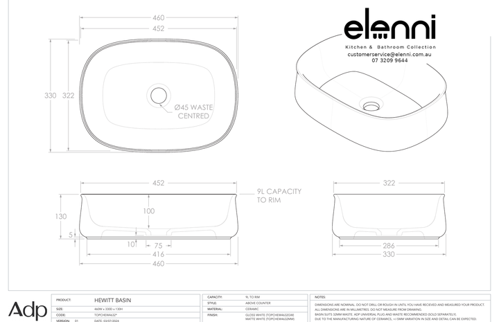 Elenni specification sheet - Hewitt
