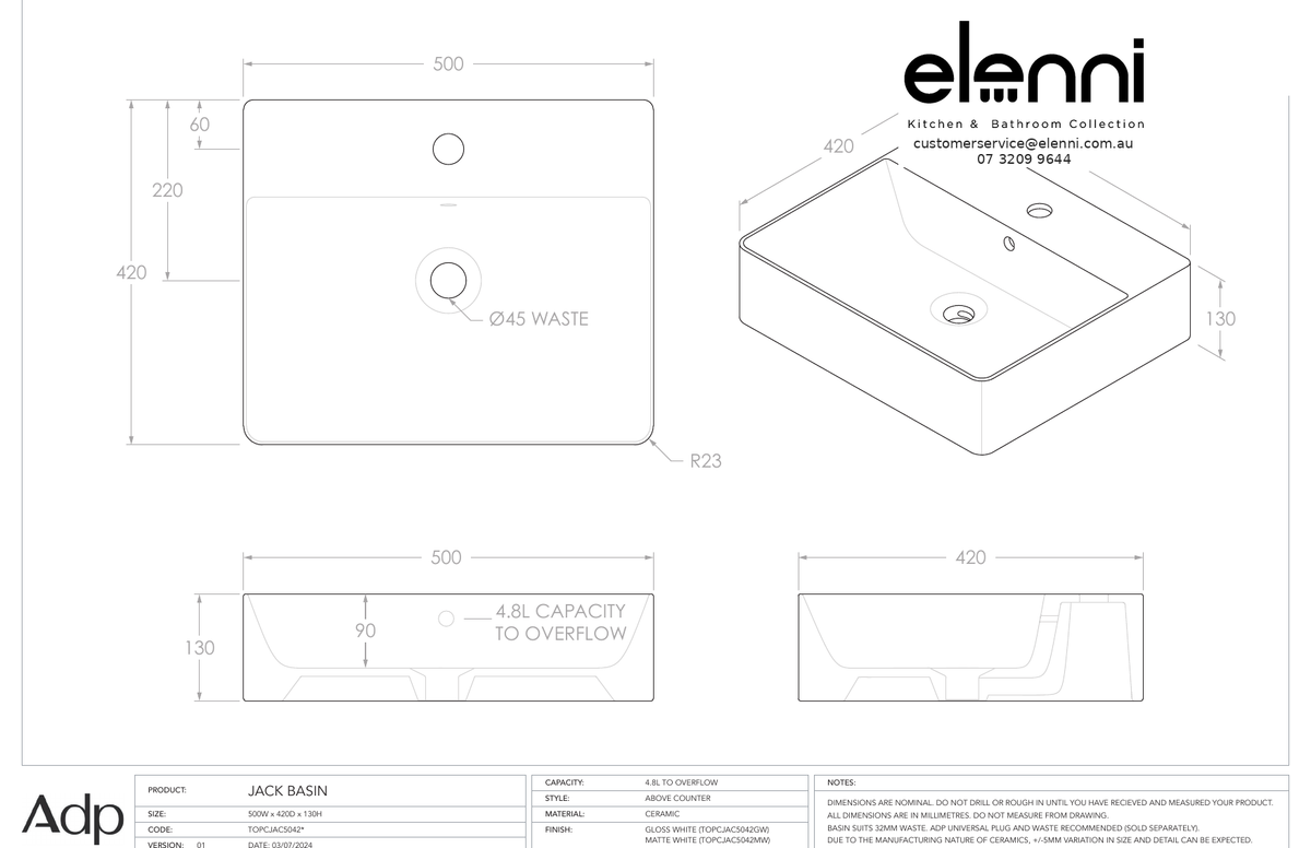 Elenni specification sheet - Jack
