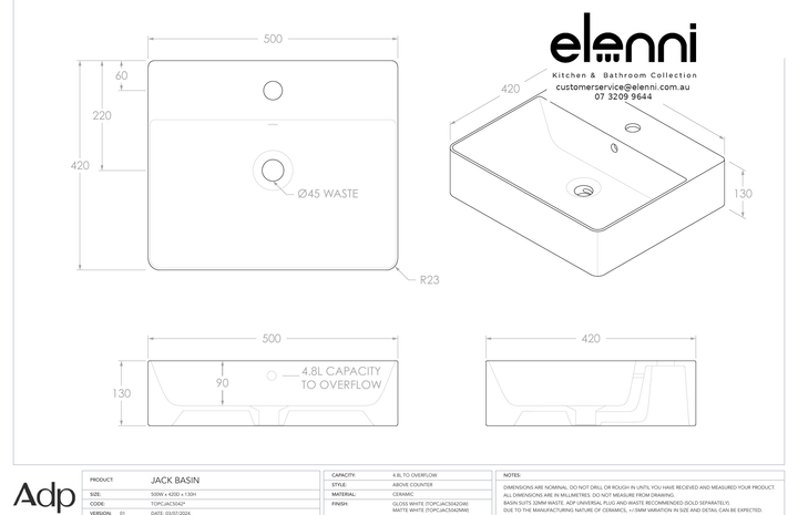 Elenni specification sheet - Jack