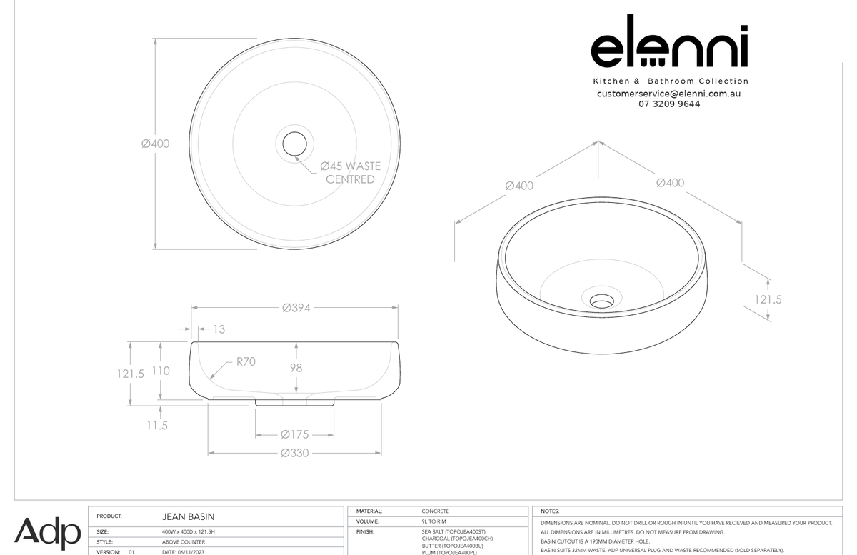 Elenni specification sheet - Jean Butter