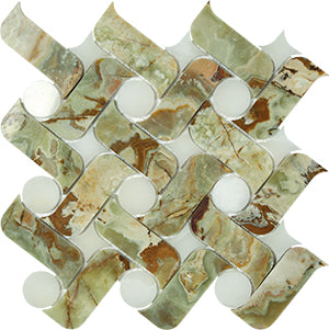 Ark Green Onyx+White Onyx Marble Mosaic tile face, 300 x 300 mm