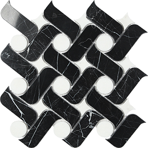 Ark Nero Marquina+Carrara Marble Mosaic tile face, 300 x 300 mm
