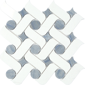 Ark Thassos+Azul Macaubas Marble Mosaic tile face, 300 x 300 mm