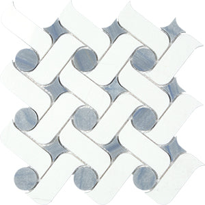 Ark Thassos+Azul Macaubas Marble Mosaic tile face, 300 x 300 mm