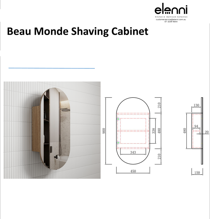 Elenni specification sheet - Beau Monde Shaving Cabinet