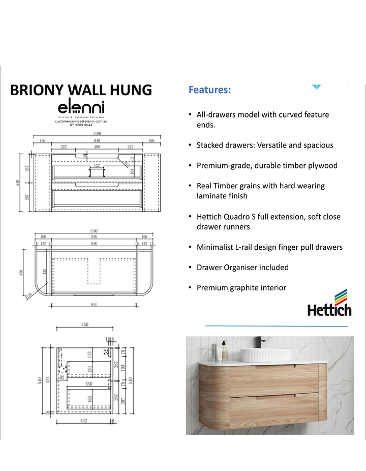 Elenni specification sheet - Briony Wall Hung 1200mm