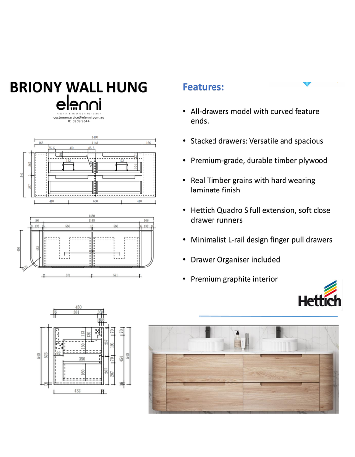 Elenni specification sheet - Briony Wall Hung 1500mm